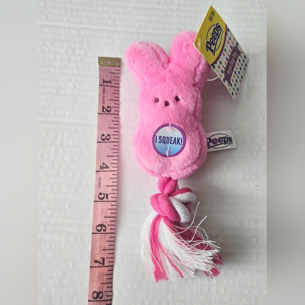 Pink Peeps 7 Inch Rope Dog Toy- Pink/ Squeaks - Picture 4 of 4